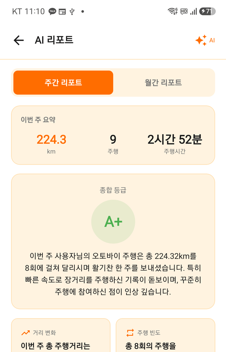 스쿱 라이더스 AI 리포트 화면