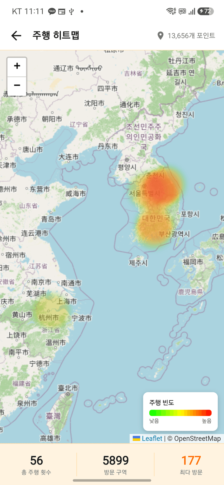 스쿱 라이더스 경로 히트맵 화면