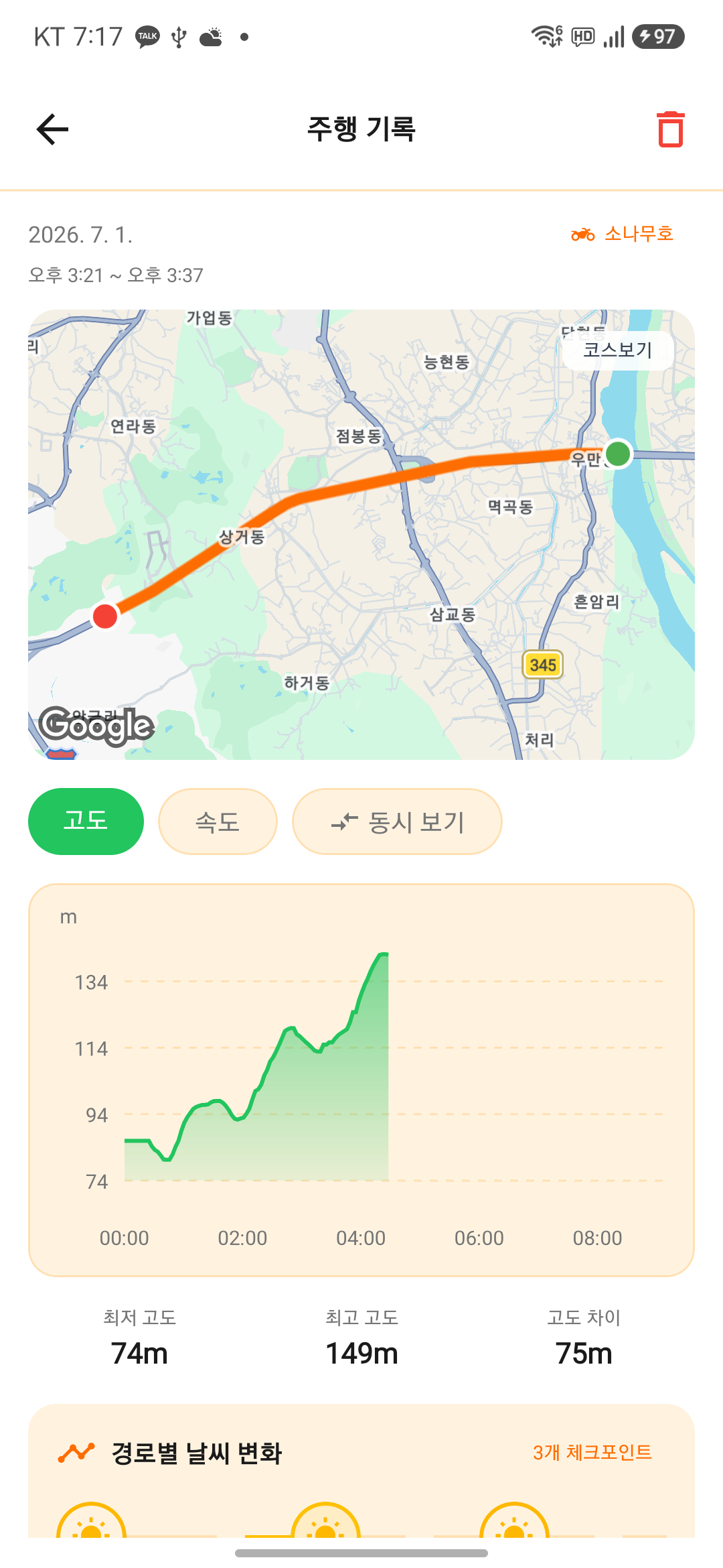 스쿱 라이더스 주행 상세 기록 화면